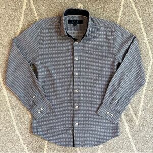 Leo & Zachary Navy Blue Textured Plaid Long Sleeve Button Down Shirt Boys 10